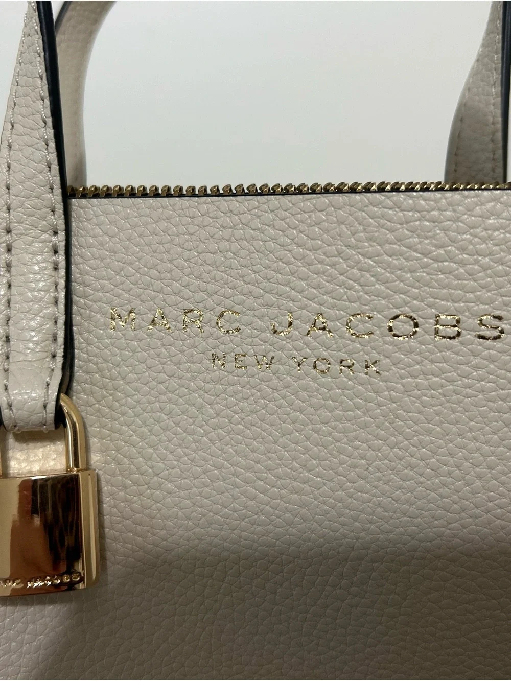 Marc Jacobs Cream Pebbled Leather Tote with Gold Hardware